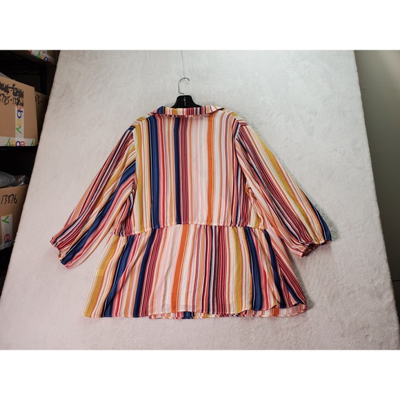 C EST 1946 Blouse Top Women Size 18/20W Multi Striped Long Balloon Sleeve Collar - Picture 9 of 9